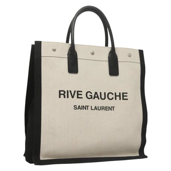 SAINT LAURENT Rive Gauche Hand Bag PVC Canvas Black White Silver - Picture 1 of 16